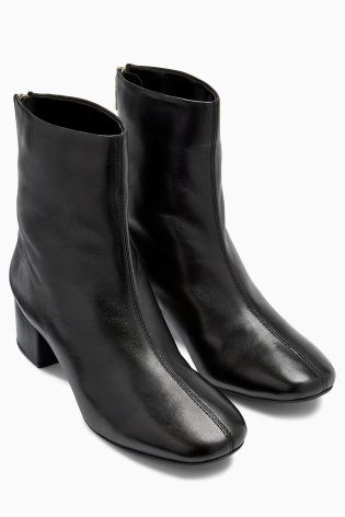 Black Leather Back Zip Ankle Boots